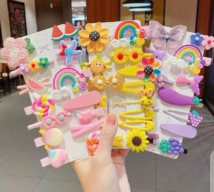 Raibow colors different fruit cartoon plastic hair pins for kids